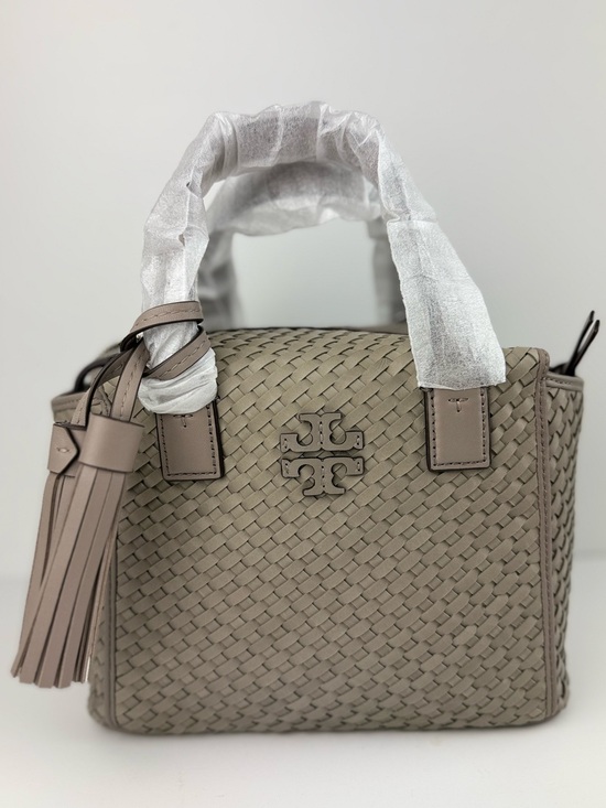 Tory Burch Handbags - Tory Burch Thea Woven Mini Slouchy Satchel French Gray Leather Handbag $595